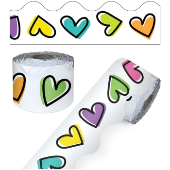 CD108488  65' Doodle Hearts Rolled Scalloped Bulletin Board Borders