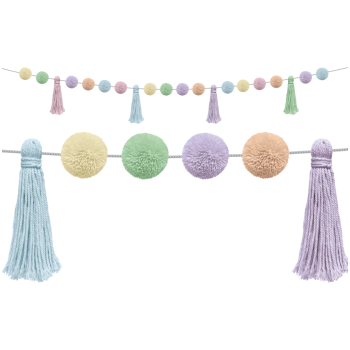 TCR9207  Pastel Pop Pom-Poms and Tassels Garland